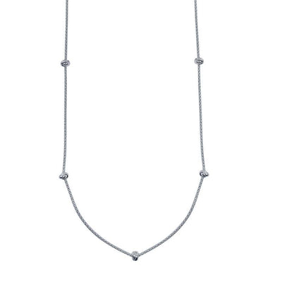 Sterling Silver Rhodium Plated Correana Chain 7 Knot Charm Necklace - silverdepot