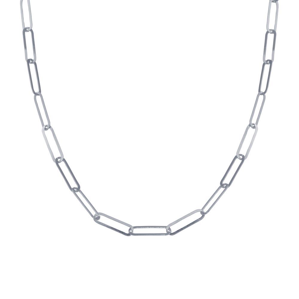Sterling Silver Rhodium Plated Paperclip Chain Necklace