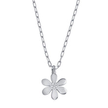 Load image into Gallery viewer, Sterling Silver Rhodium Plated Paperclip Chain Flower CZ Necklace