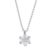 Sterling Silver Rhodium Plated Paperclip Chain Flower CZ Necklace