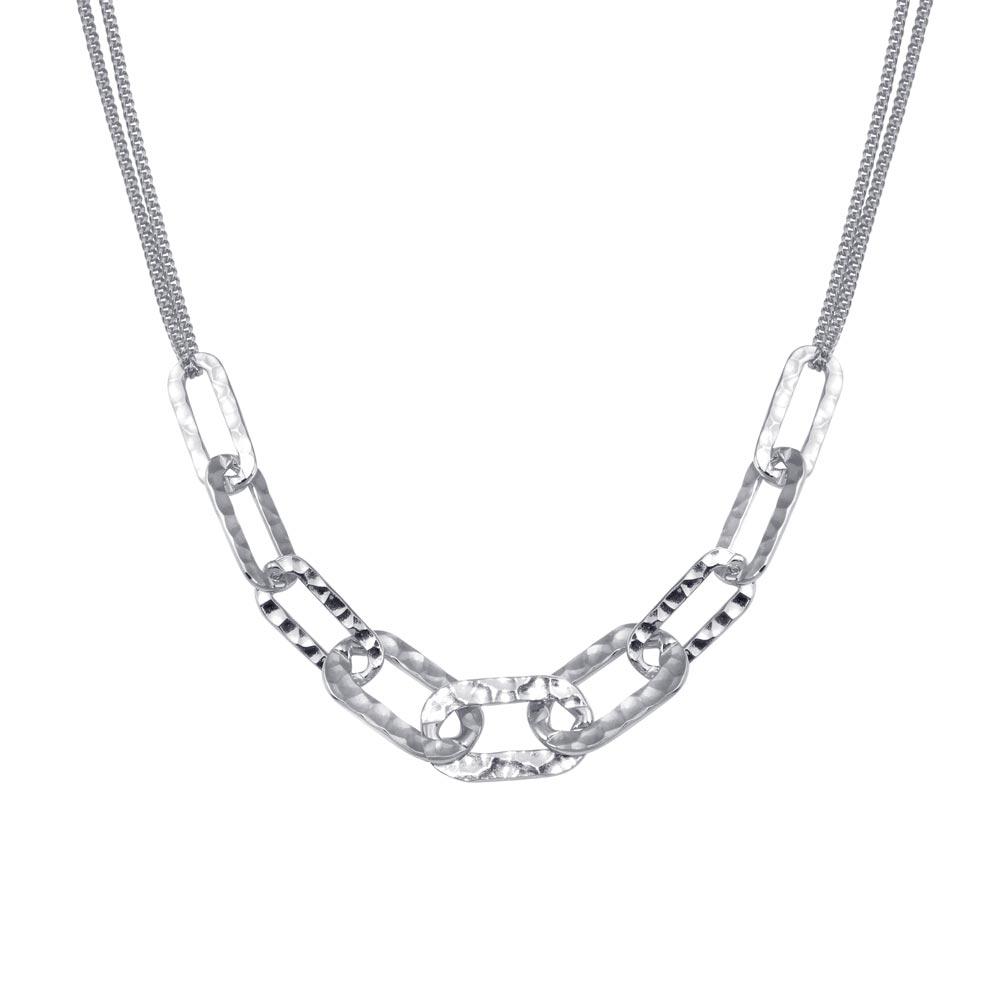 Sterling Silver Rhodium Plated Paperclip Chain Textured Necklace