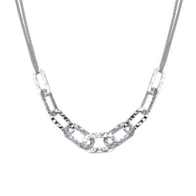 Sterling Silver Rhodium Plated Paperclip Chain Textured Necklace