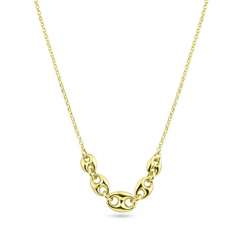 Sterling Silver Gold Plated Puffed Mariner Adjustable Link Necklace