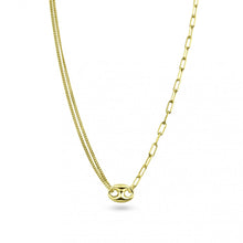 Load image into Gallery viewer, Sterling Silver Gold Plated Puffed Mariner Double Strand Curb And Single Paperclip Adjustable Link Necklace