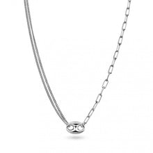 Load image into Gallery viewer, Sterling Silver Rhodium Plated Puffed Mariner Double Strand Curb And Single Paperclip Adjustable Link Necklace