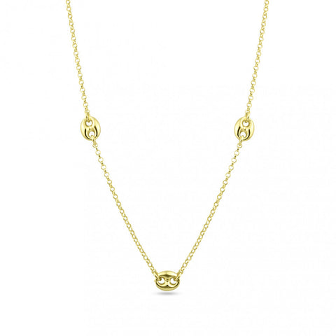 Sterling Silver Gold Plated Three Puffed Mariner Adjustable Link Necklace