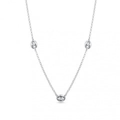 Sterling Silver Rhodium Plated Three Puffed Mariner Adjustable Link Necklace