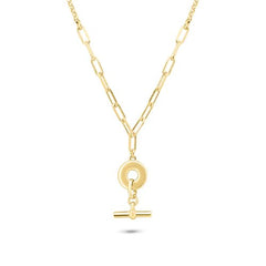 Sterling Silver Gold PlatedPaperclip Rolo Adjustable Donut and Bar Necklace