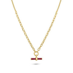 Sterling Silver Gold Plated Curb Rolo Adjustable Enamel Red Bar Necklace