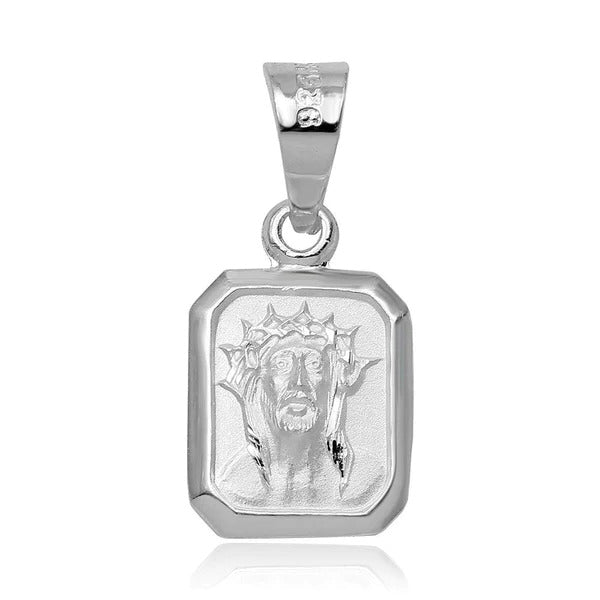 Sterling Silver High Polished Jesus Face Charm 9mm x 19mm Pendant