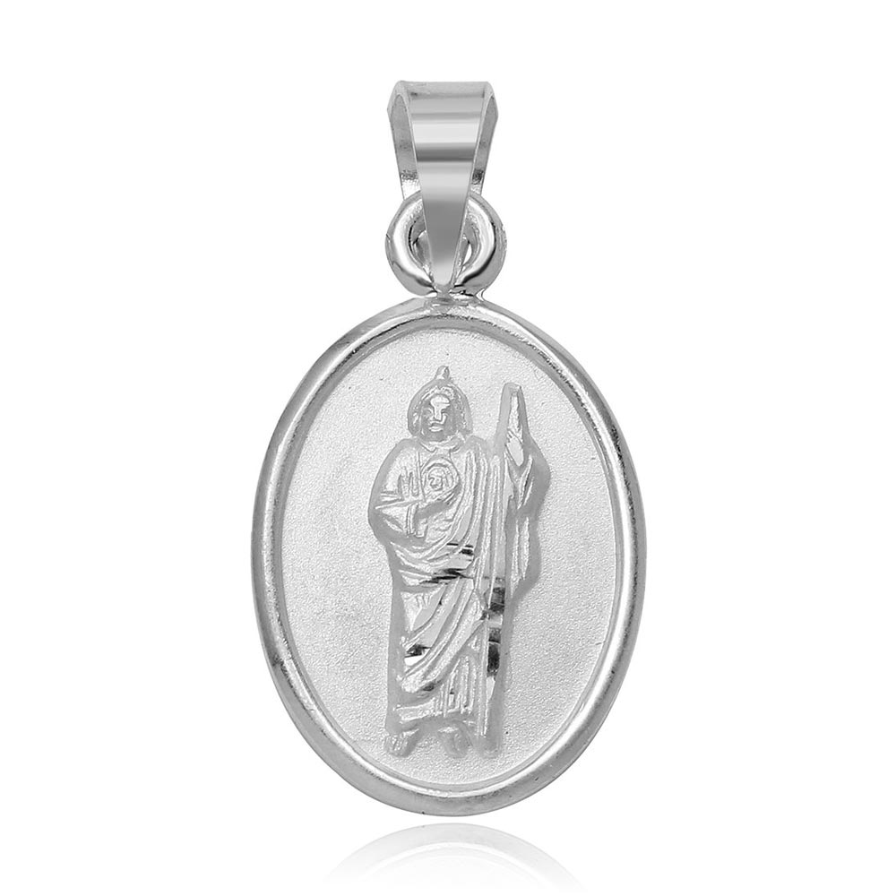 Sterling Silver High Polished St. Jude Medallion 16mm x 12mm Charm Pendant