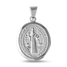 Load image into Gallery viewer, Sterling Silver High Polished Oval Saint Benedict 26mmx 21mm Medallion