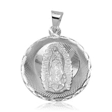 Load image into Gallery viewer, sterling Silver High Polished DC Our Lady of Guadalupe Round Medallion 27mm Charm Pendant