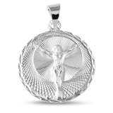 Sterling Silver High Polished Crucifix Diamond Cut 27mm Medallion