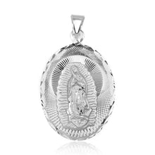 Load image into Gallery viewer, Sterling Silver High Polished Diamond Cut Lady Of Guadalupe Medallion 26mm x 45mm Pendant