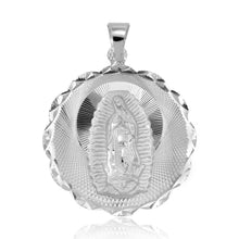 Load image into Gallery viewer, Sterling Silver High Polished DC Wavy Edge Round Lady OF Guadalupe Medallion 33mm Pendant