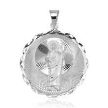 Load image into Gallery viewer, Sterling Silver High Polished DC Wavy Edge Round St. Jude Medallion 33mm Pendant