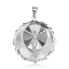 Load image into Gallery viewer, Sterling Silver High Polished DC Wavy Edge Round Crucifix 33mm Medallion Pendant