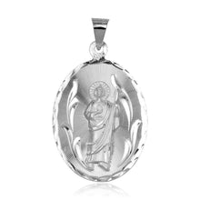 Load image into Gallery viewer, Sterling Silver High Polished Oval St. Jude Medallion 26mm x 45mm Pendant