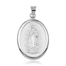 Load image into Gallery viewer, Sterling Silver High Polished Edge Lady Of Guadalupe Medallion 26mm x 40mm Pendant