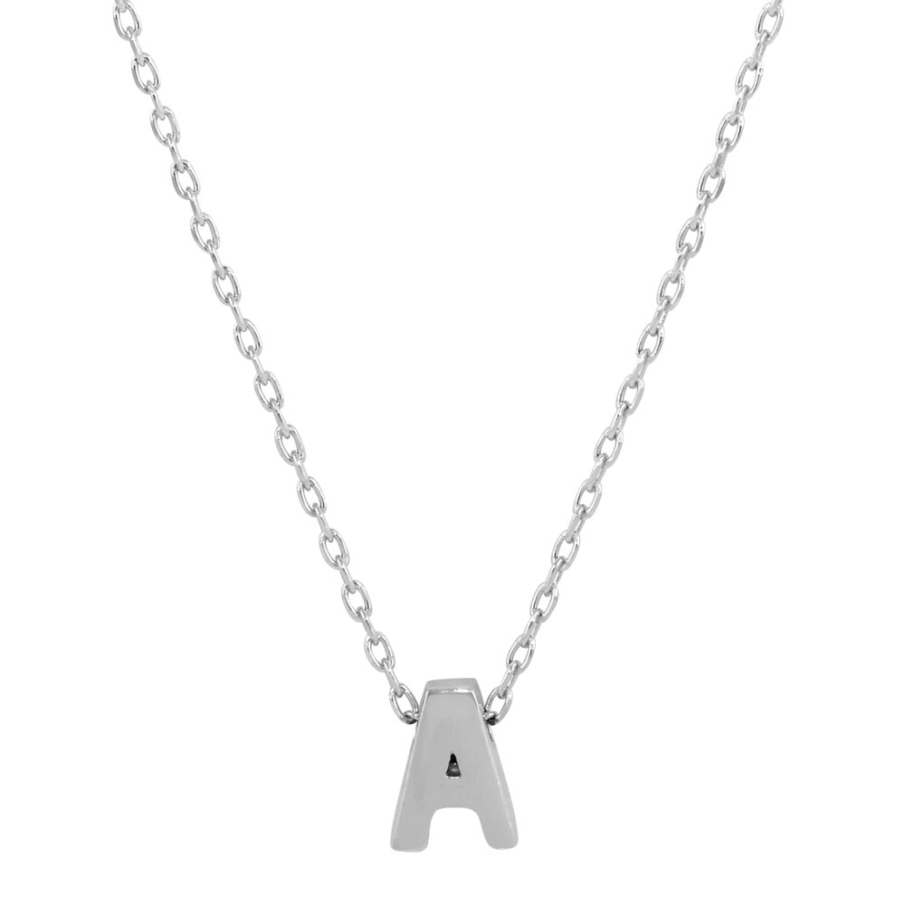 Sterling Silver Rhodium Plated Small Initial A Necklace