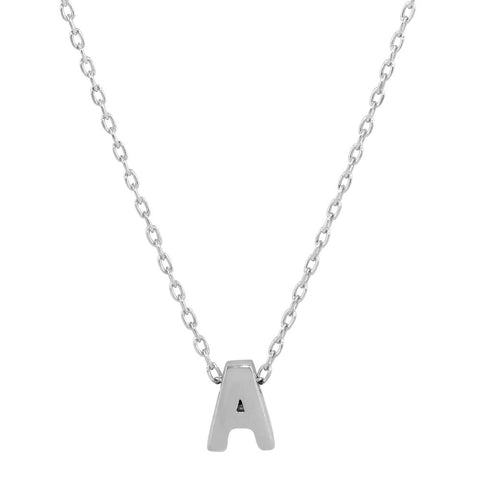 Sterling Silver Rhodium Plated Small Initial A Necklace