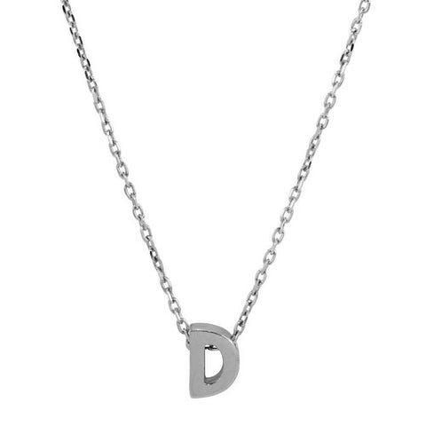 Sterling Silver Rhodium Plated Small Initial D Necklace