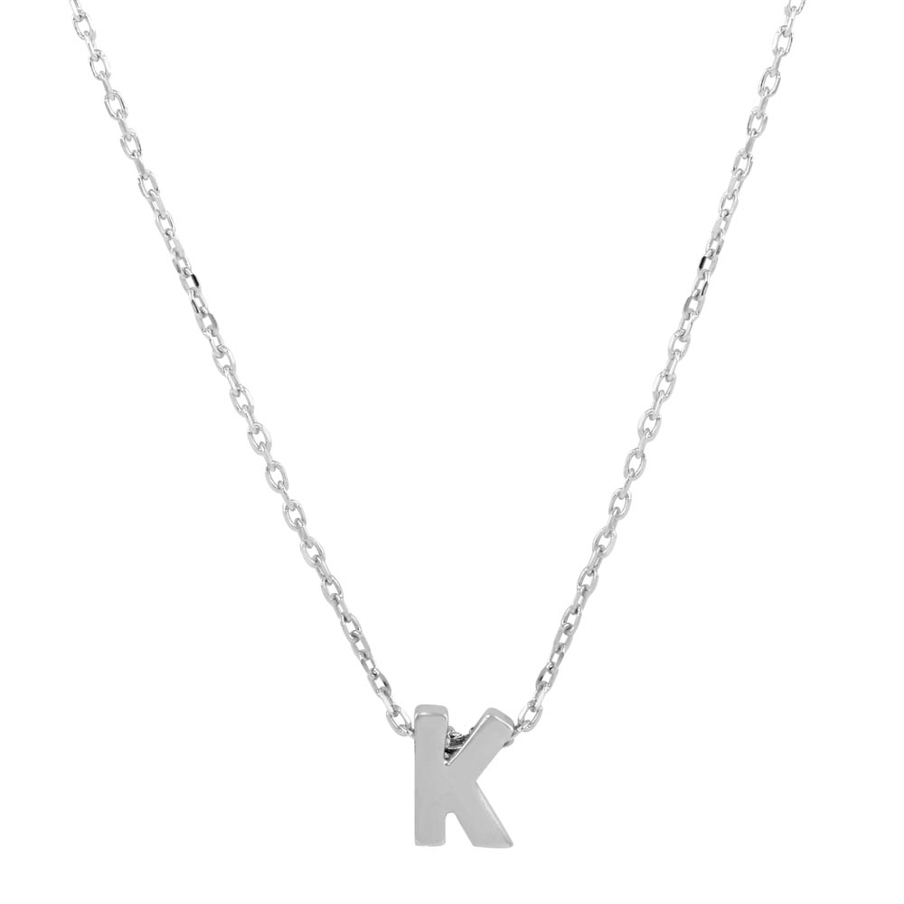 Sterling Silver Rhodium Plated Small Initial K Necklace