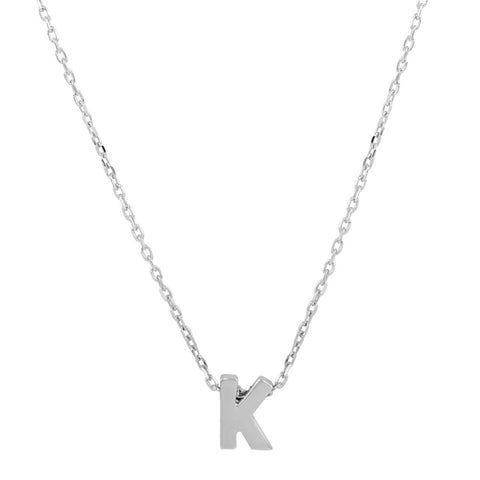 Sterling Silver Rhodium Plated Small Initial K Necklace