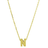Sterling Silver Gold Plated Small Initial N Necklace