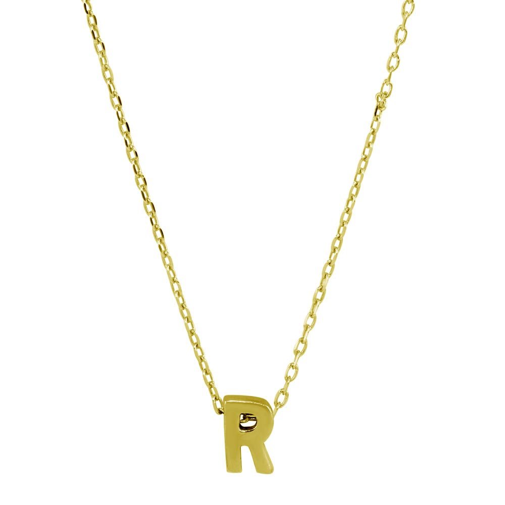 Sterling Silver Gold Plated Small Initial R Necklace