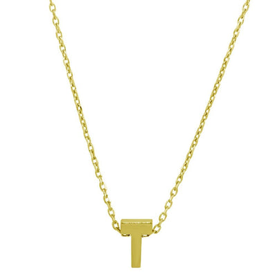 Sterling Silver Gold Plated Small Initial T Necklace