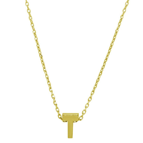 Sterling Silver Gold Plated Small Initial T Necklace