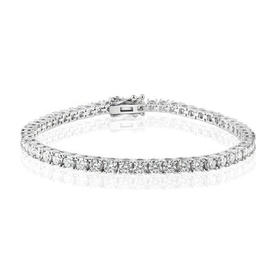 Sterling Silver Rhodium Plated Moissanite Stone 3mm Tennis Bracelet, Length 7