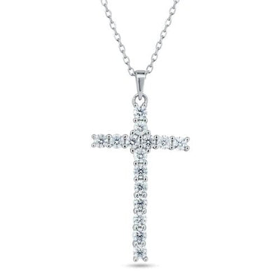 Sterling Silver Rhodium Plated Cross Moissanite Necklace