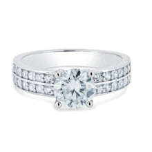 Load image into Gallery viewer, Sterling Silver Rhodium Plated Double Row Shank Round Moissanite Stones Ring