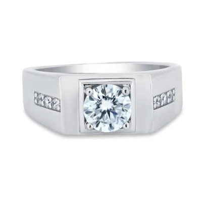 Sterling Silver Rhodium Plated Men's One Carat Moissanite Stones Ring