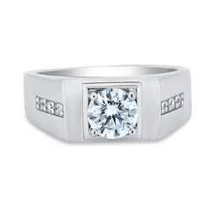 Sterling Silver Rhodium Plated Men's One Carat Moissanite Stones Ring