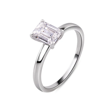 Load image into Gallery viewer, Sterling Silver Rhodium Plated Baguette One Carat Moissanite Stone Engagement Ring Dimensions-5.7mmx7.3mm