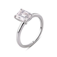 Sterling Silver Rhodium Plated Baguette Two Carat Moissanite Stone Engagement Ring Dimensions-6.3mmx8.3mm