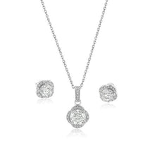 Load image into Gallery viewer, Sterling Silver Rhodium Plated Round Moissanite 0.5 Carat Earring and 1 Carat Necklace Sets