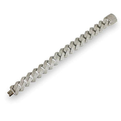 Sterling Silver Rhodium Plated Moissanite Curb 17.7mm Bracelet