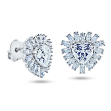 Load image into Gallery viewer, Sterling Silver Rhodium Plated Heart Moissanite Stone Earring