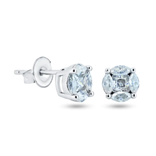 Sterling Silver Rhodium Plated 6.8MM Moissanite Stone Round Earring