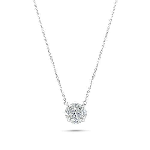 Sterling Silver Rhodium Plated Round Solitaire Moissanite Stone Necklace Length-16+2, Width-3mm