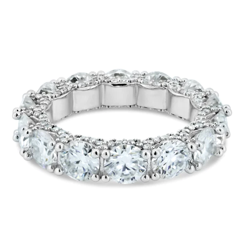 Sterling Silver Rhodium Round 5mm Moissanite Eternity Band Ring