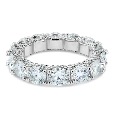 Sterling Silver Rhodium Round 5mm Moissanite Eternity Band Ring