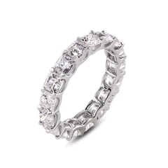 Sterling Silver Rhodium Moissanite Stone Eternity Band Ring Thickness-3.8mm, Dimensions-3.6mm