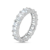 Sterling Silver Rhodium Square Moissanite Stone Eternity Band Ring