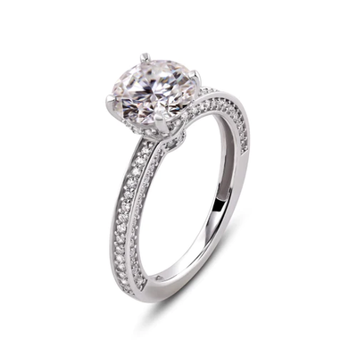 Sterling Silver Rhodium Moissanite Stone Engagement Ring Thickness-2.2mm, Dimensions-7.9mm